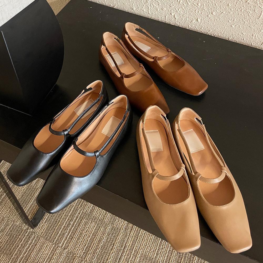 200 - 265 mm 올리브 스퀘어 메리제인 플랫슈즈 210 215 220 255 260 : 온레브