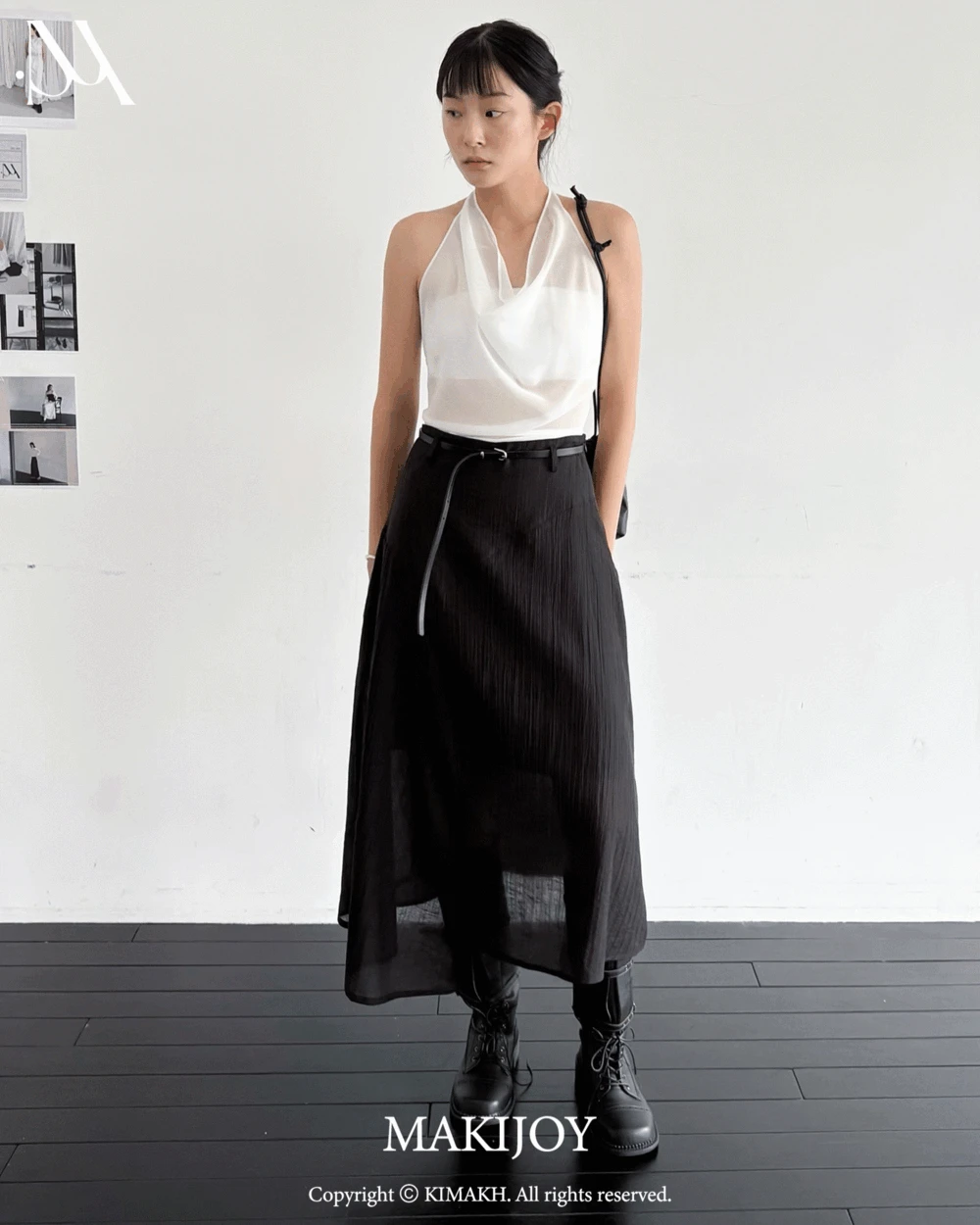 [MADE] 베일라 텍스쳐 언발란스 롱 스커트 [black] *M사이즈 당일발송