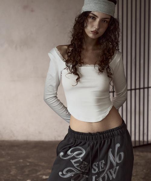 Mimi U-Line Lace Long Sleeve Top (White)