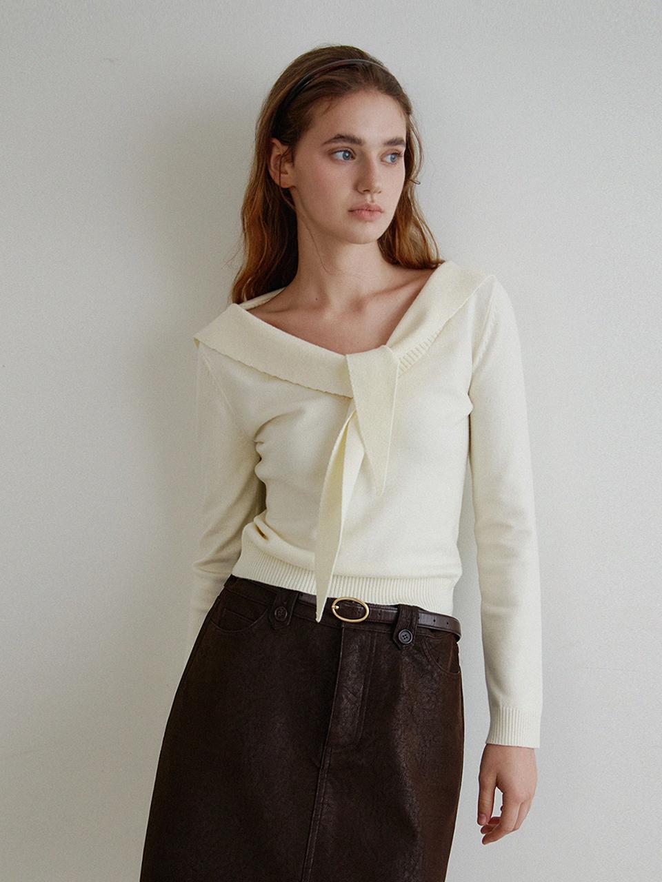 하네 세일러 카라 슬림핏 니트_Vanilla