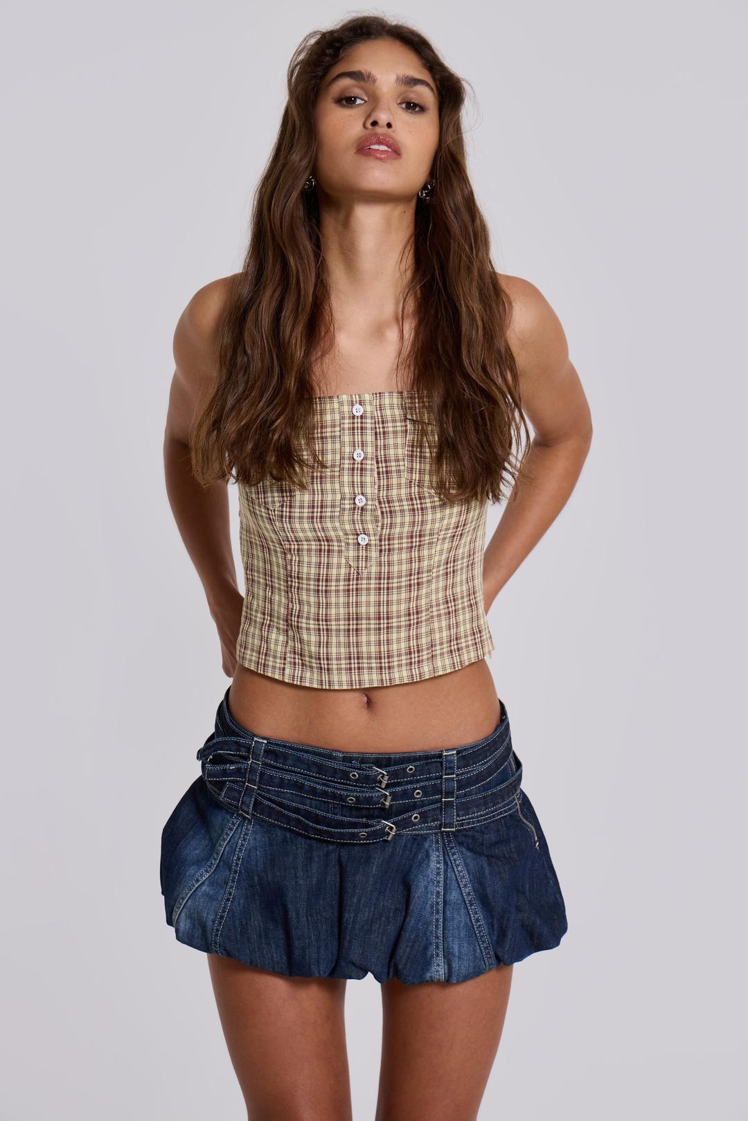 Alana Denim Puffball Micro Skirt - UK 4 / Blue