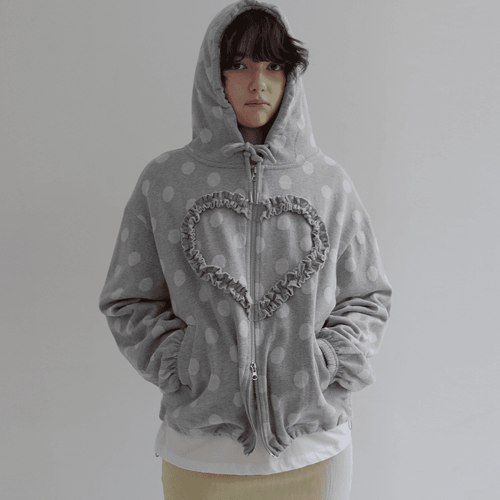 [29CM단독] FRILL HEART HOODIE, DOT GREY