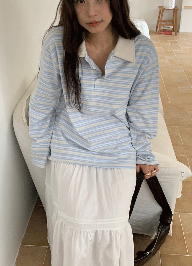 유이니 Amour stripe collar top (2color)