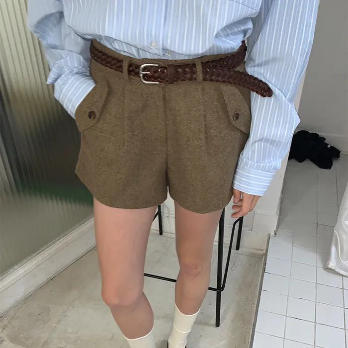 Pocket herringbone shorts_beige