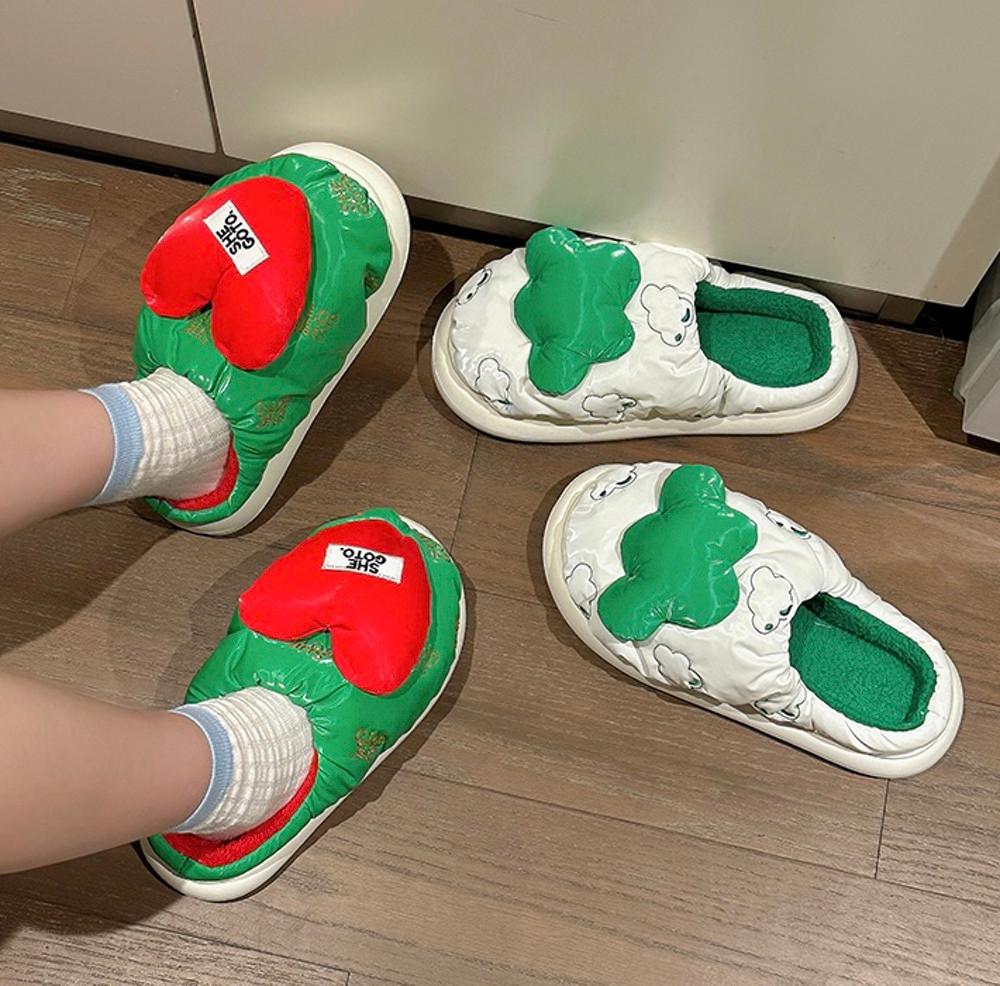 패딩 배색 벨벳 기모 안감 겨울 슬리퍼