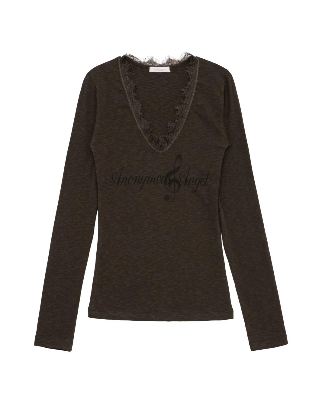 Lace Trimmed T-shirt (Khaki Brown)