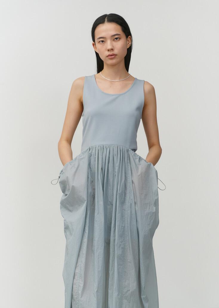 SHEER JERSEY DRESS (GREY BLUE)