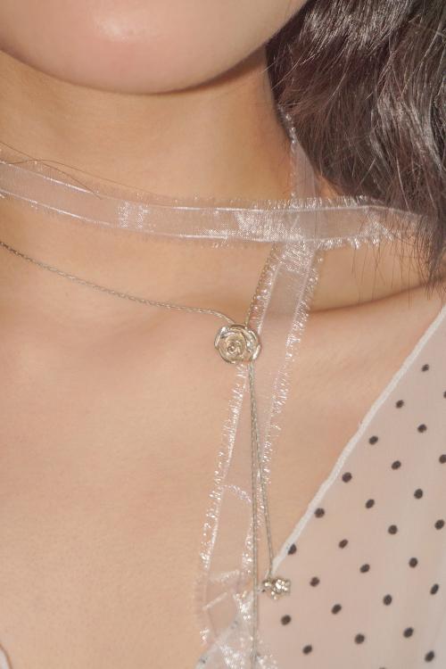 [925SILVER]DOUBLE FLOWER DROP NECKLACE