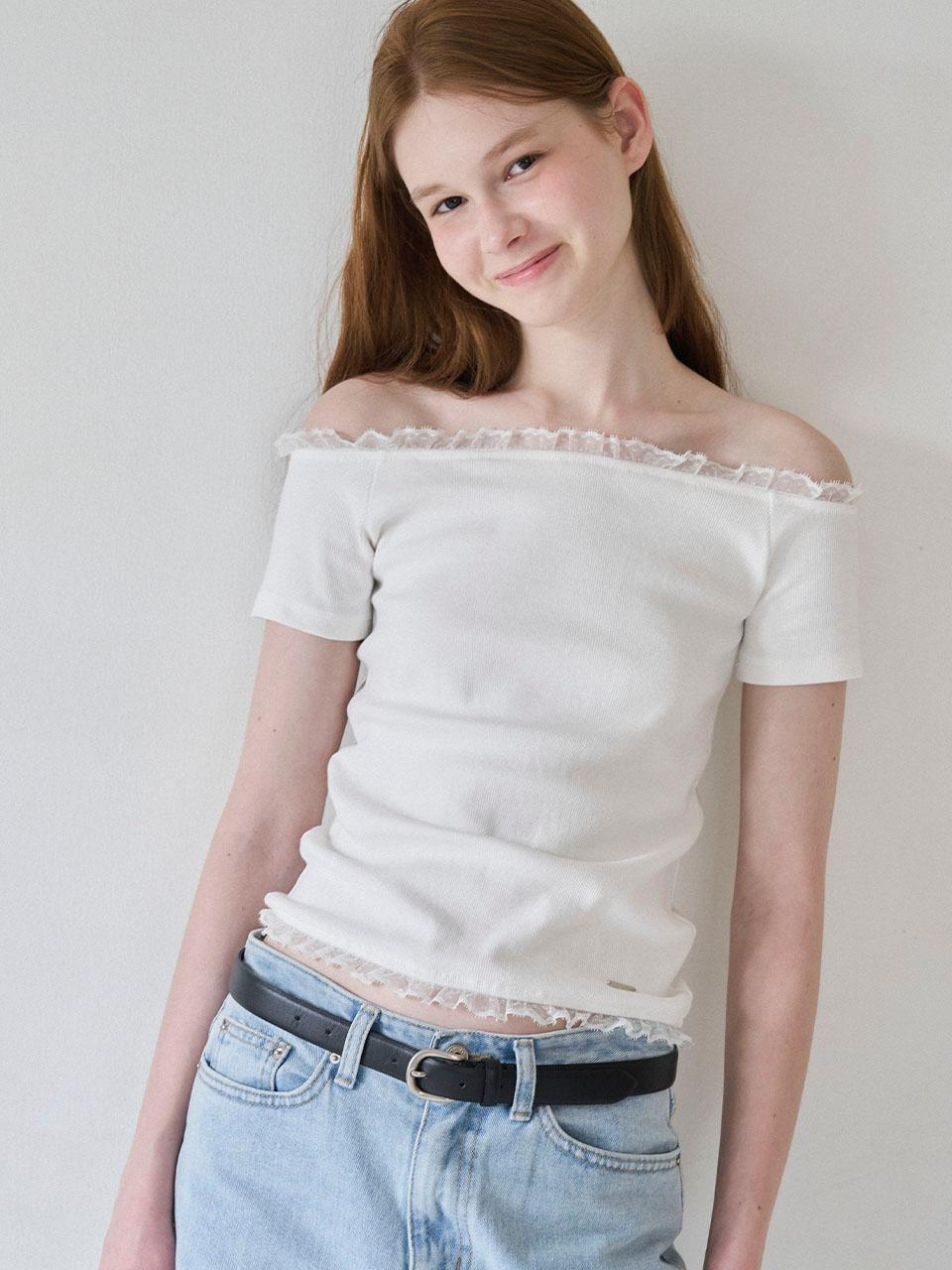 OFF SHOULDER LACE T-SHIRT - WHITE