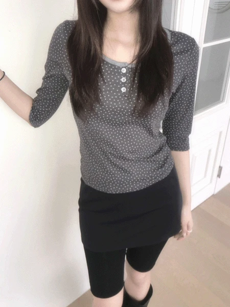 STAR BUTTON MID SLEEVE TEE (3color)