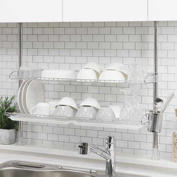 기둥식 1단 2단 식기건조대 주방 선반 싱크대 설거지 건조대