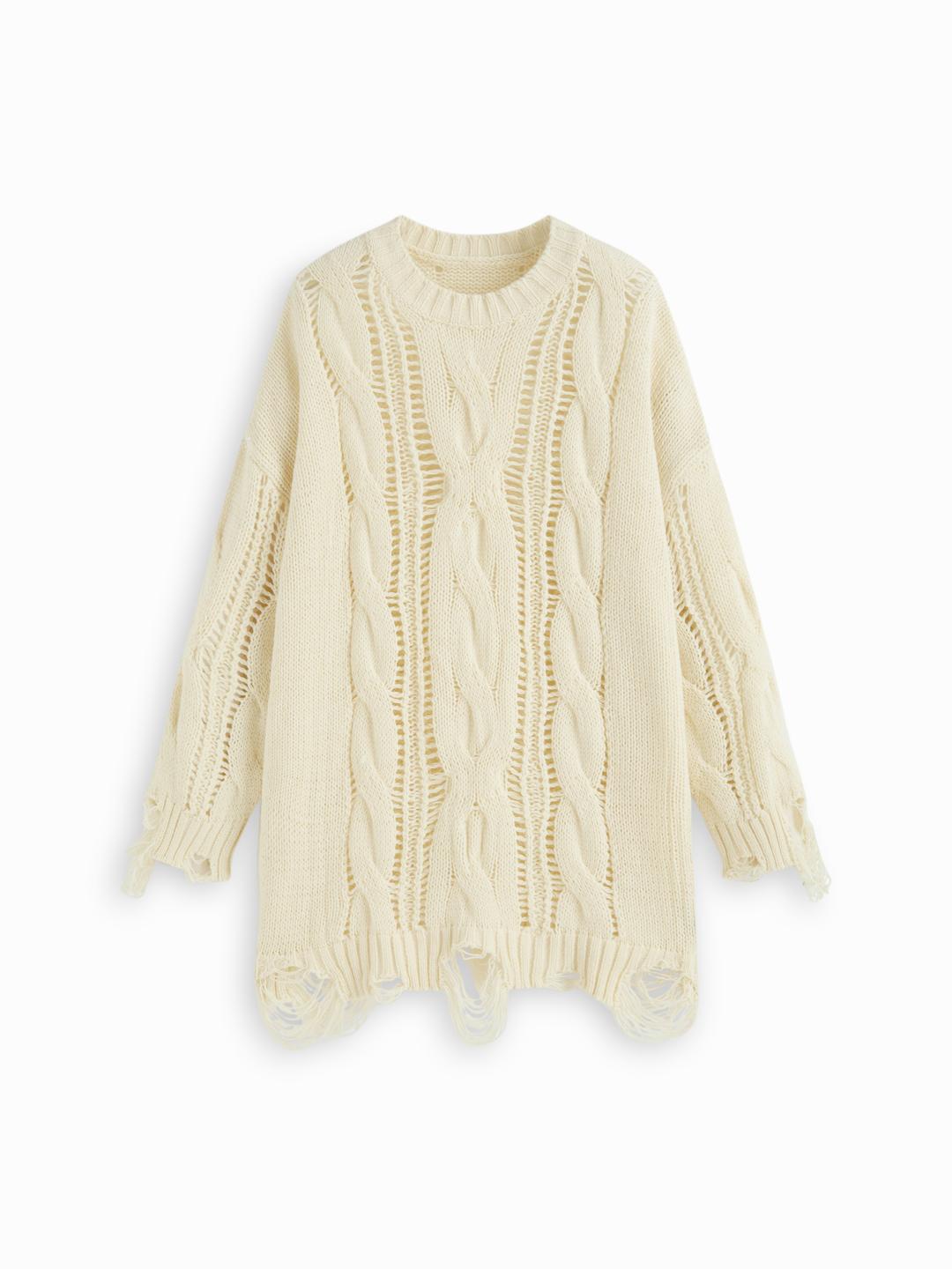 Cable Knit Hollow Out Ripped Oversized Mini Dress