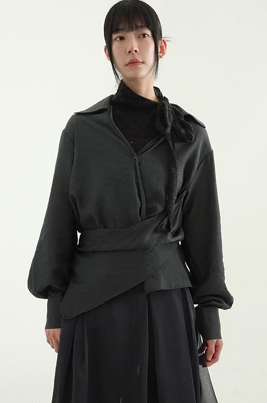 satin open neck wrap blouse