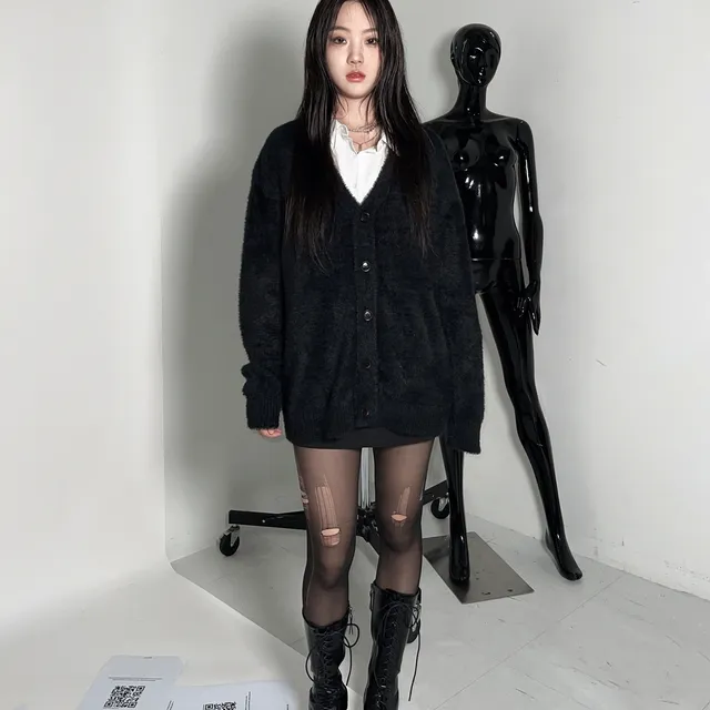[UNISEX/당일출고] 오버핏 앙고라 V넥 니트 가디건 (3color)