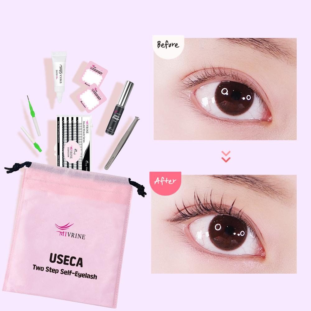 A형 인조 부분 가닥 속눈썹 붙이기 한번 붙이면 5~7일 유지되는 특허받은 신개념 셀프 속눈썹 연장방법-미브린 유스카 투스텝 7종 미니키트