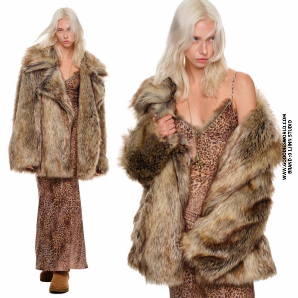 1JINN STUDIO 원진스튜디오 퍼자켓 브라운 모조 늑대 모피 그라데이션 모피 코트