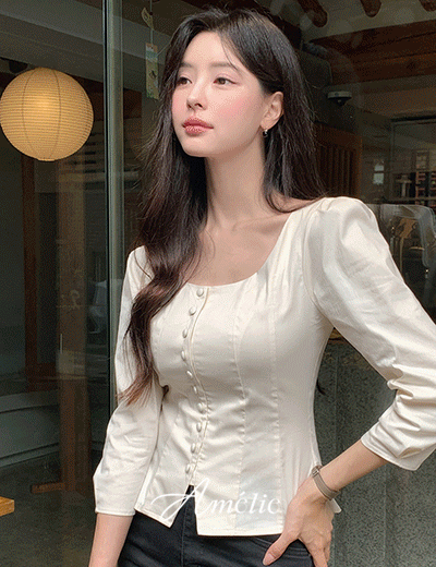 밀크코코아 Amelie line.silhouette cream blouse