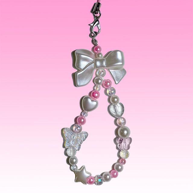 lovely pearl ribbon beaded keyring [러블리 진주 리본비즈 키링]