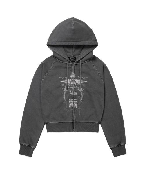 Digital Tattoo Hoodie Zip Up Charcoal