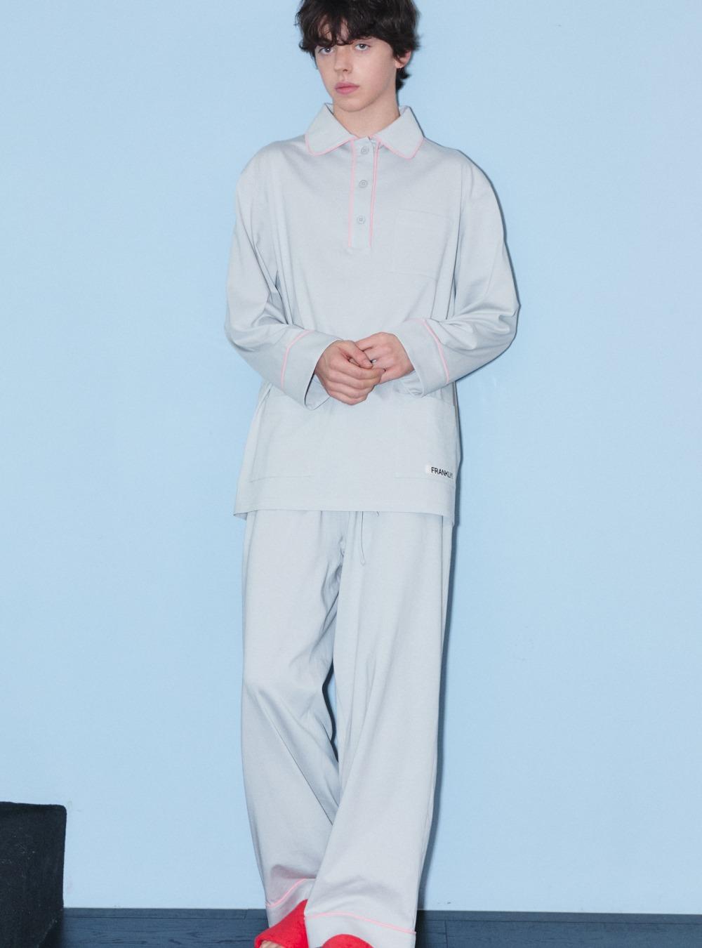 3 Button Pajama Set Up, Gray