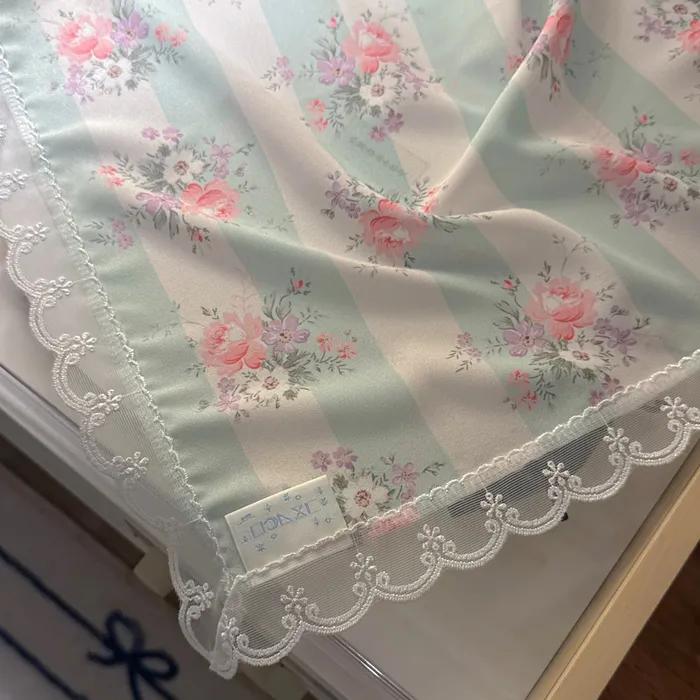 mint stripe floral table mat