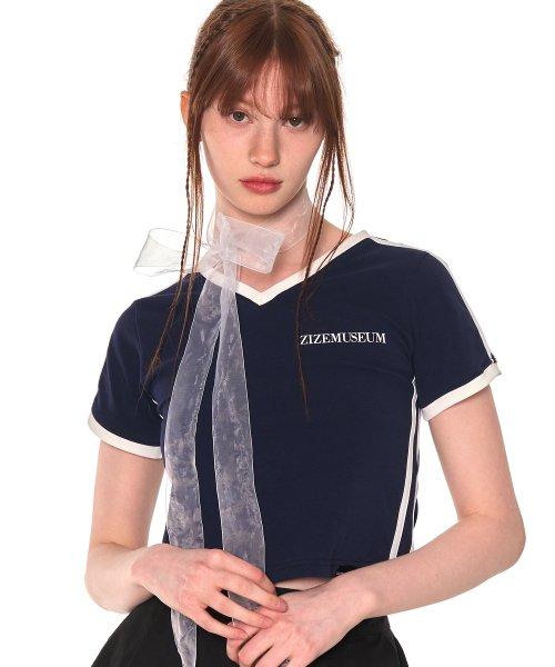 V LINE SPORTY T-SHIRTS (NAVY)