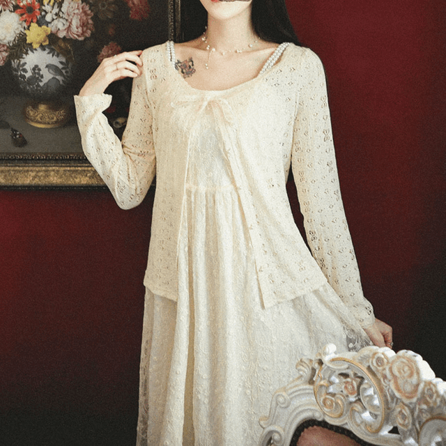 애니 리본 타이 펀칭 레이스 가디건 cd0026