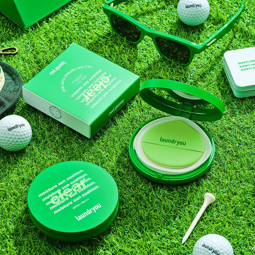 런드리유 모이스처 쿨링 빅 선쿠션 썬 추천 클리어 골프 스포츠 무기자차 자외선차단 톤업 항균 SPF50