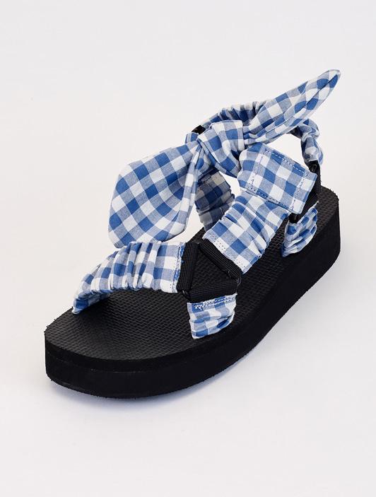 Ribbon Ankle Sandal (Blue Check)
