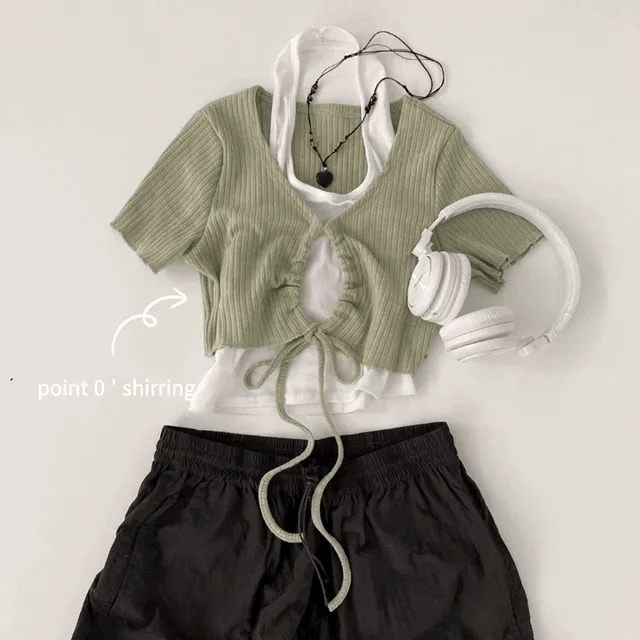 [SET가격/Y2K] Halter-neck Sleeveless Cardigan Set [홀터넥 나시+ 크롭 가디건 세트]