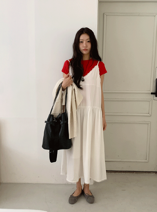 언더비 [레이어드] 네롤리 레이스 슬리브리스 롱 원피스 (2 color)