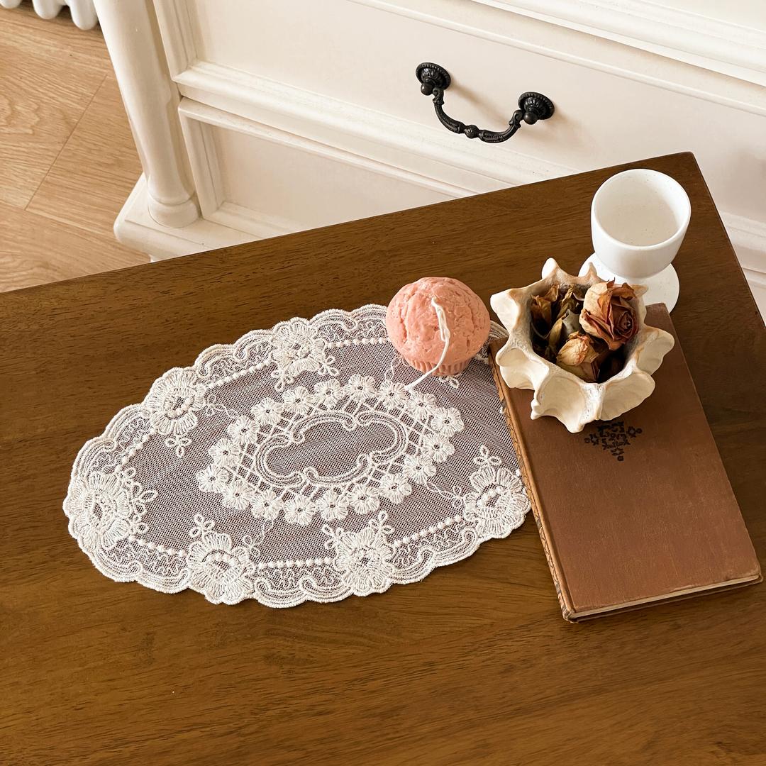 레이스자수매트 세로원형 2color, 2size