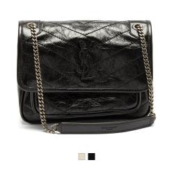 22SS 생로랑 니키백 베이비 블랙 아이보리 체인 가죽 숄더백