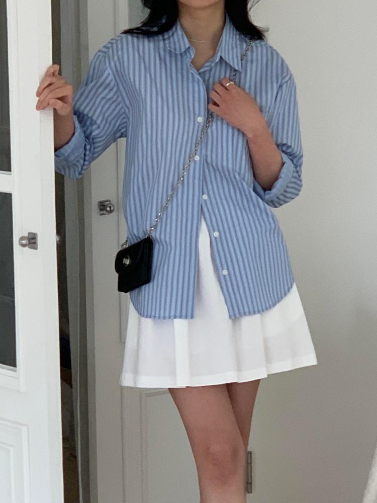 루니 스트라이프 컬러예쁜 루즈핏 셔츠