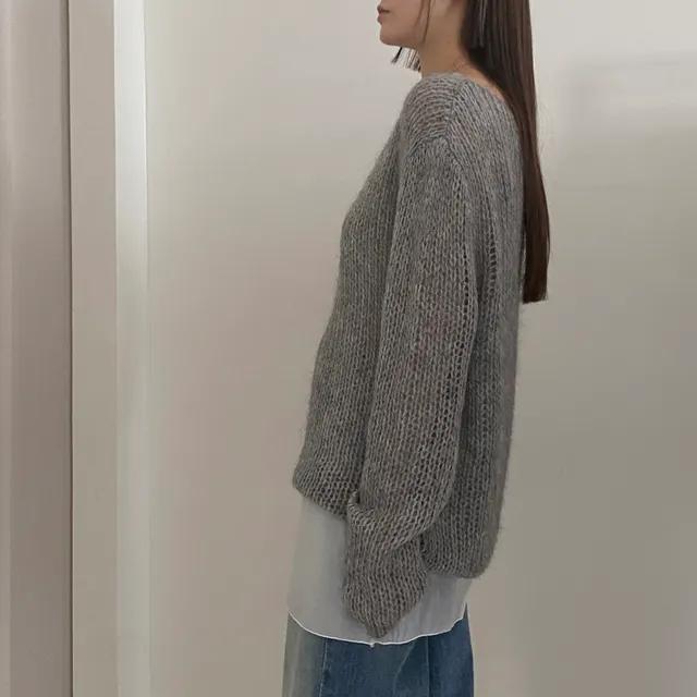 [보트넥 네트 니트] 3컬러 루즈핏 입술넥 스웨터 빅사이즈