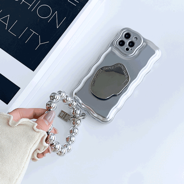 블링블링케이스 💛당일출고💛 [1+1+1세트할인]메탈 미러 그립톡 케이스+구슬 스트랩 세트