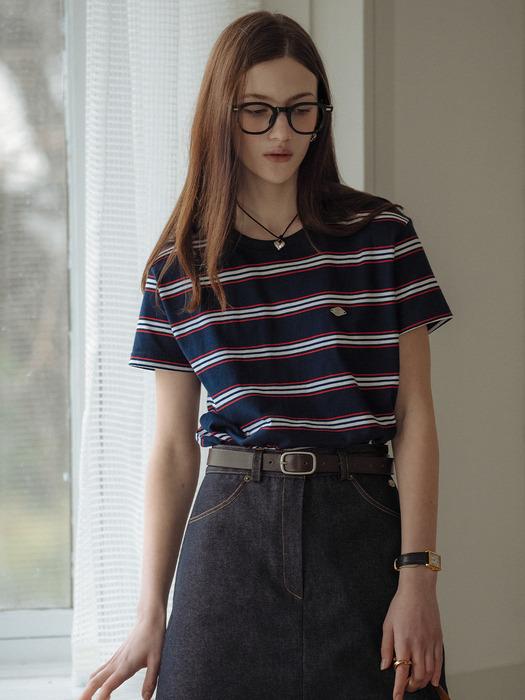 Multi stripe cotton t-shirt_Navy