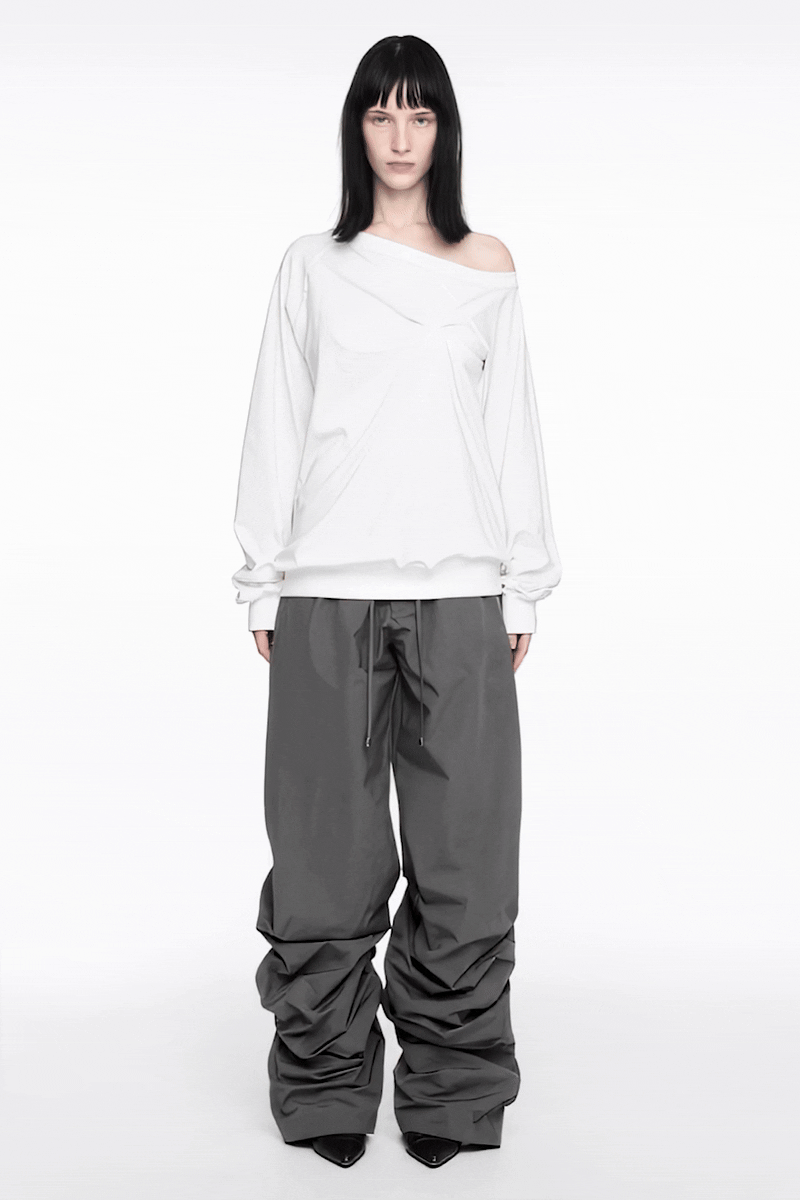 PINTUCK NYLON PANTS (UNISEX) CHARCOAL