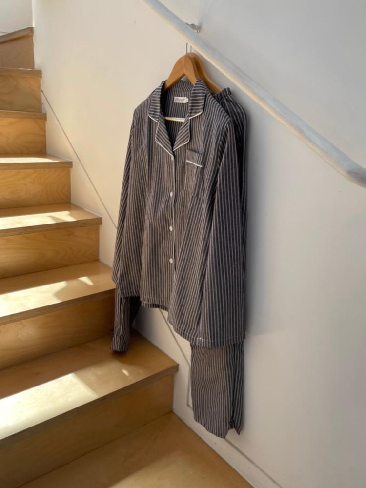 (블루 / 블랙) 스트라이프 간절기 가을 커플잠옷 홈웨어