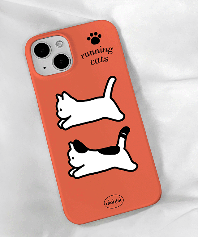 달리는 해피고양이 일러스트 드로잉 카드수납 하드 범퍼케이스 미러케이스 오렌지 민트블루 케이스 아이폰 갤럭시 삼성 노트 손그림 귀여운 친구생일선물 커플케이스