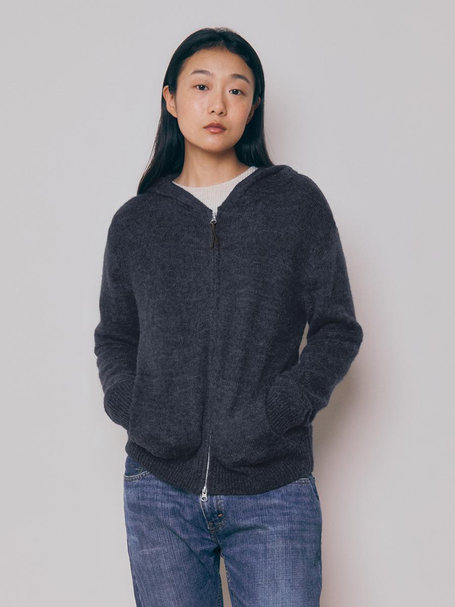[WOMEN] BABY ALPACA HOODED ZIP-UP POCKET CARDIGAN_Charcoal