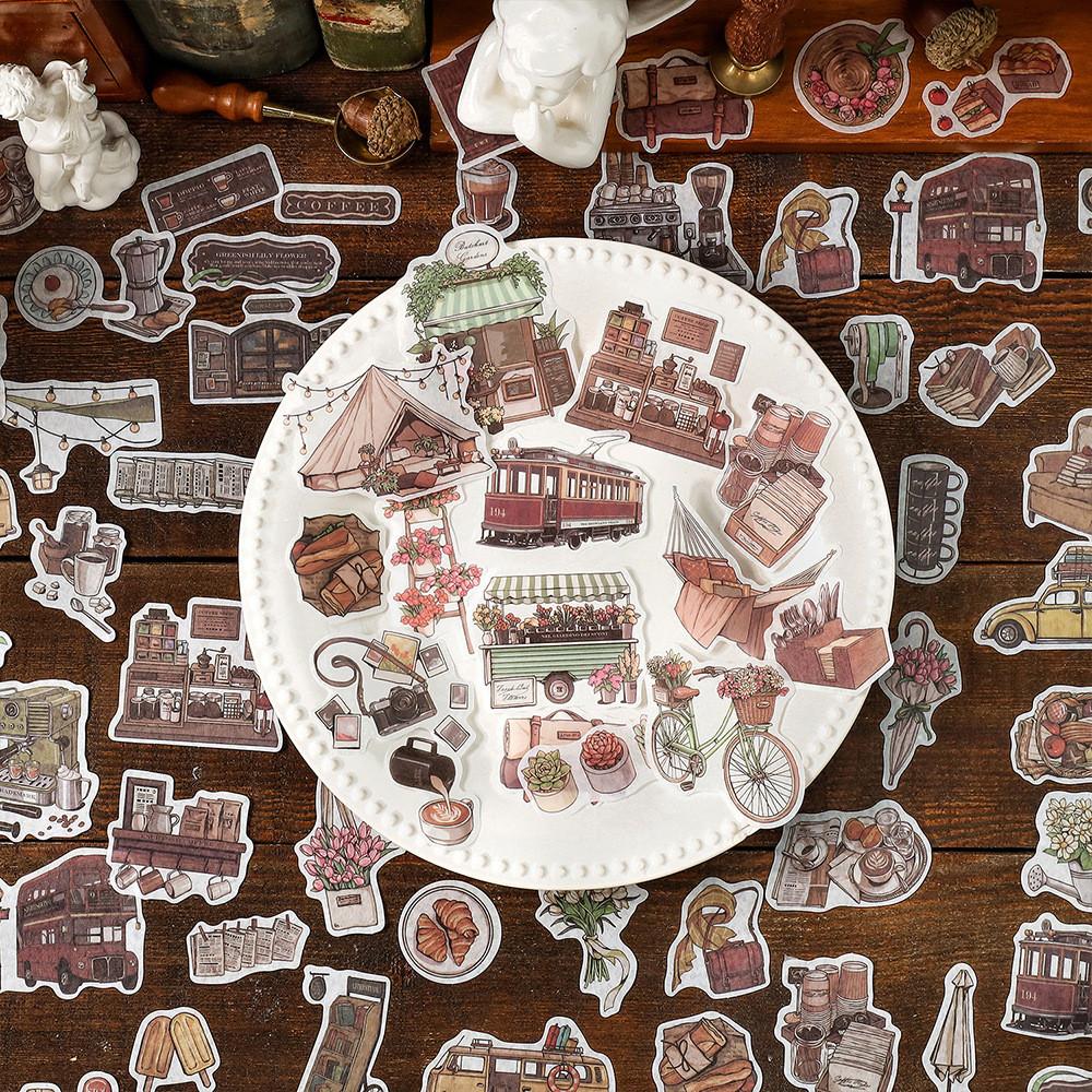 빈티지 다꾸 다이어리 꾸미기 가방 여행 버스 커피 소품 스티커 4종 40매