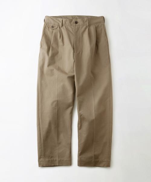HIGH DENSITY COTTON DOUBLE PLEATED PANTS_BEIGE