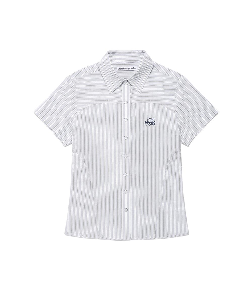 W STRIPED HALF SLEEVE SHIRT[BLUE]