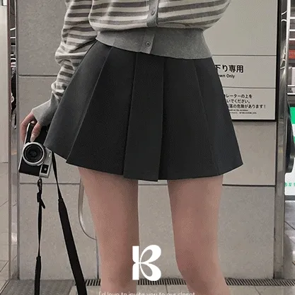 [당일출고][MADE/속바지내장]루스 A라인 앵글 플리츠 스커트