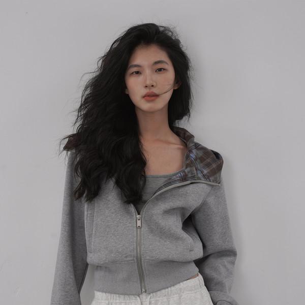 Check Lined Zip Hoodie