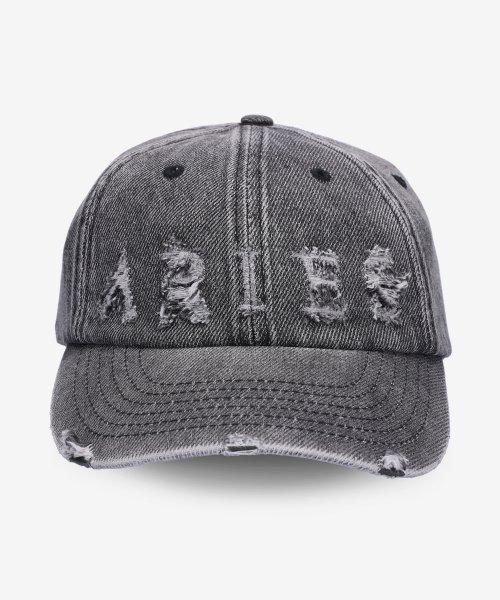 공용 레이저 로고 디스트레스드 데님 볼캡 - 블랙 / STAR90006BLK