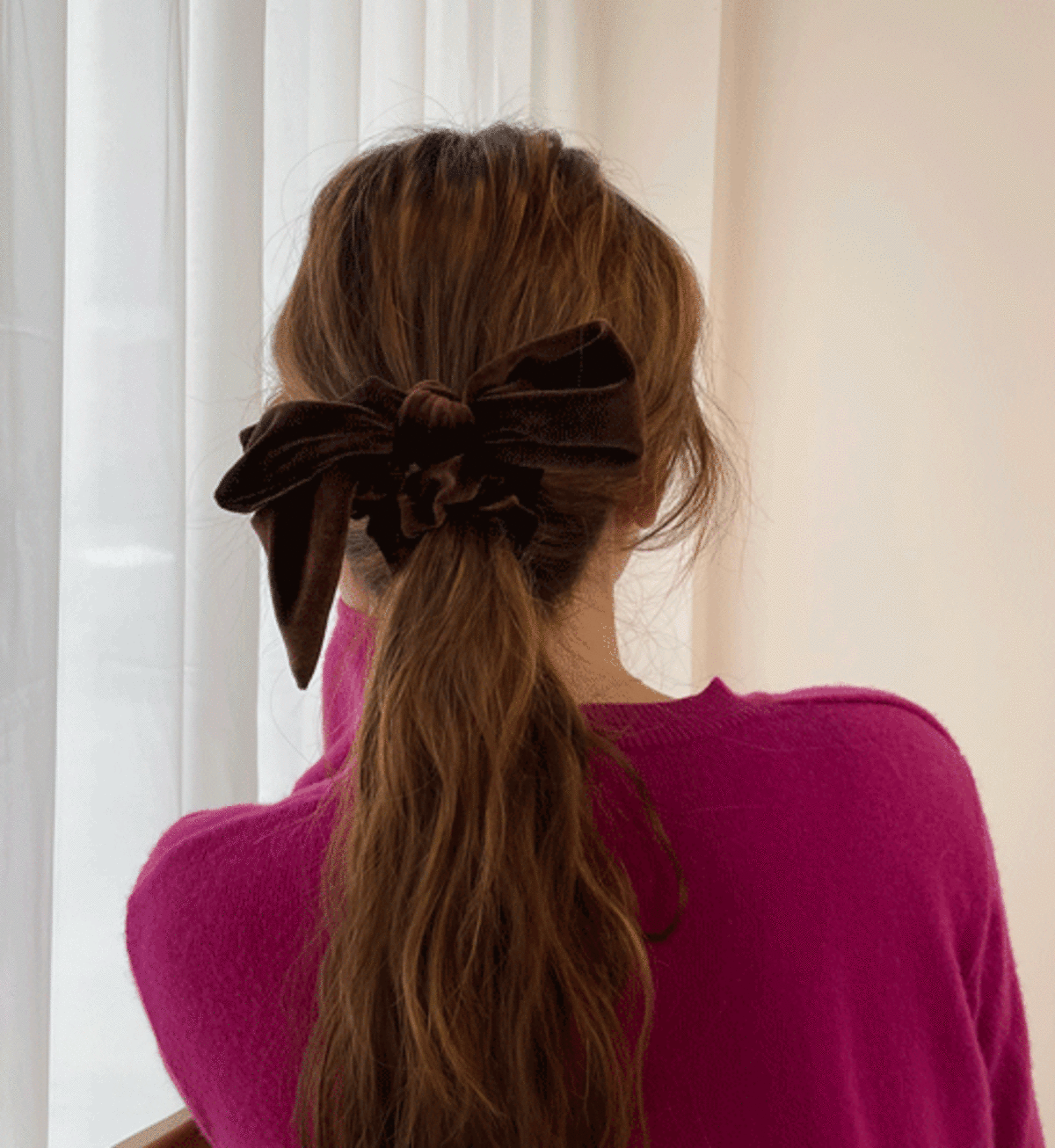 [국내제작 / 무배] 벨벳 리본 스크런치 머리끈 / 2color