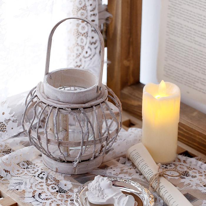 엔틱 크림화이트 소이캔들홀더+미니LED캔들 SET