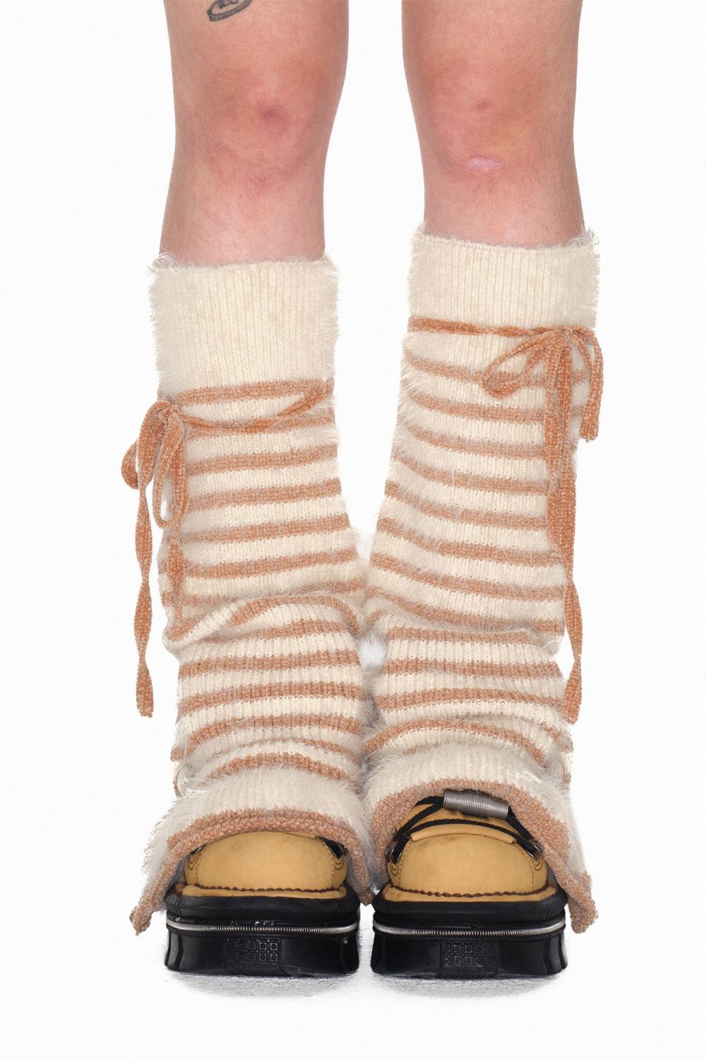 Stripe open leg warmer_beige